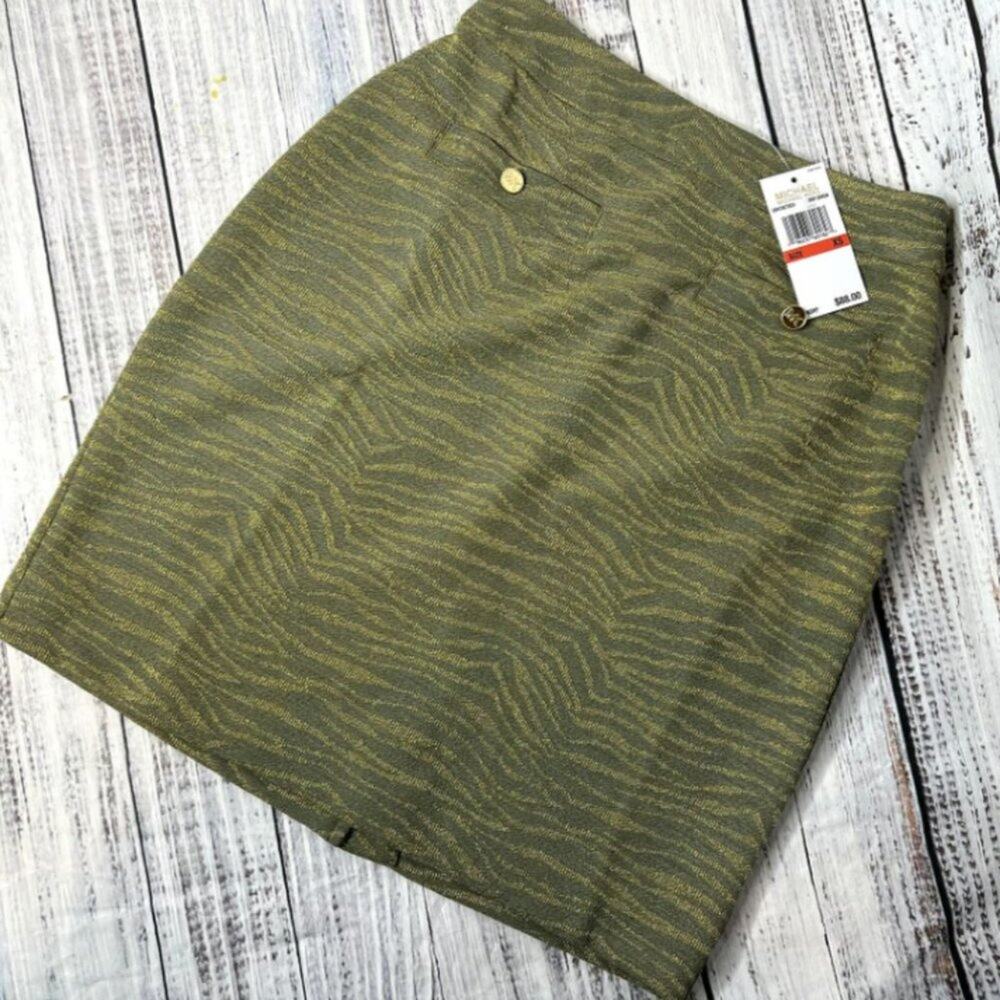 MICHAEL Michael Kors Army Green Zebra Print Pencil Mini Skirt Womens M